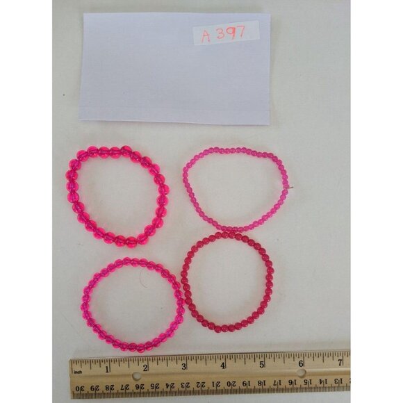 Set Of 4 Pink Beaded Stretch Bracelets Jewelry For Women & Teens - Picture 3 of 6